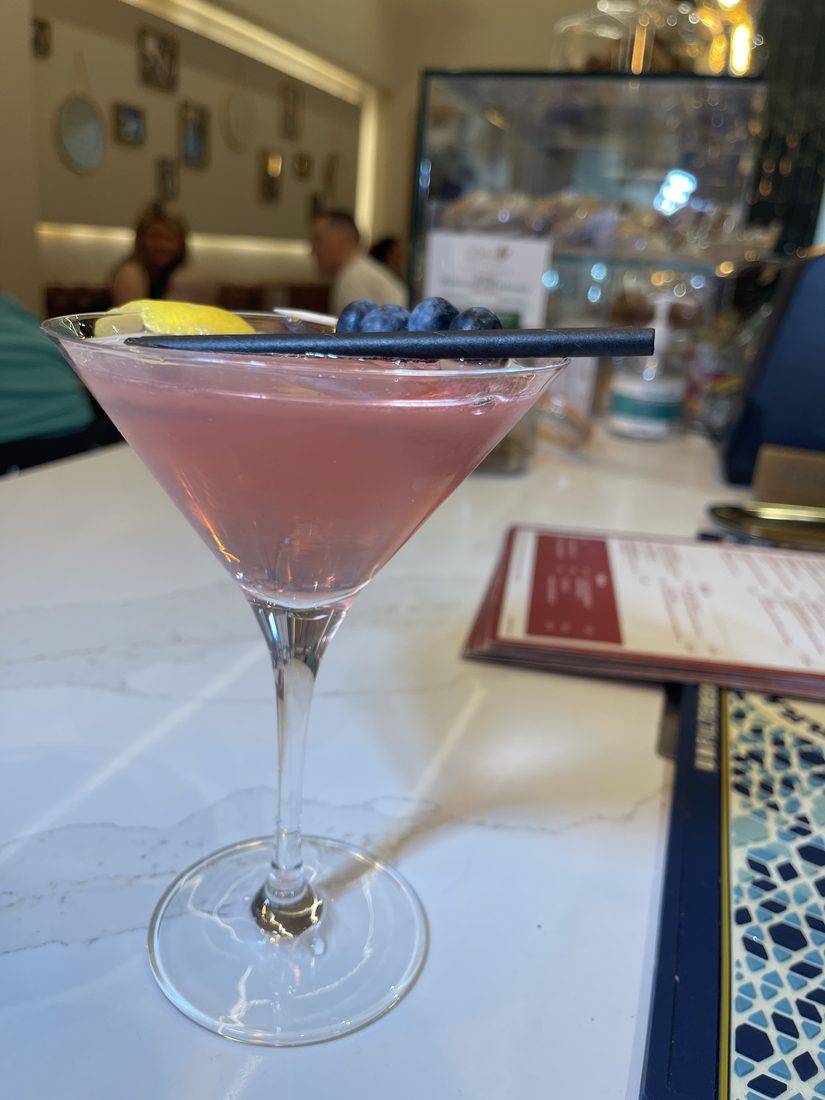 Pink cocktail served at Deli's Kitchen